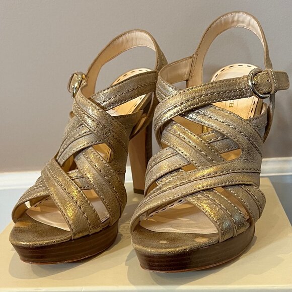 COACH Brynne Brushed Bronze Metal Leather Platform Strap Sandals  Size 8B - Picture 1 of 7